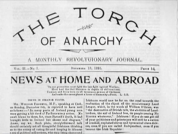 The front page of 19th century newspaper The Torch of Anarchy